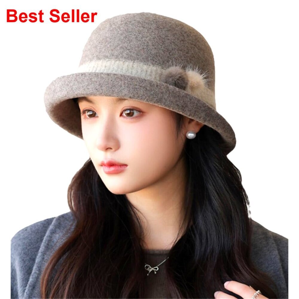 Vintage Felt Bucket Hat Fedora Cloche Cap Warm Slouchy Solid Bowler
